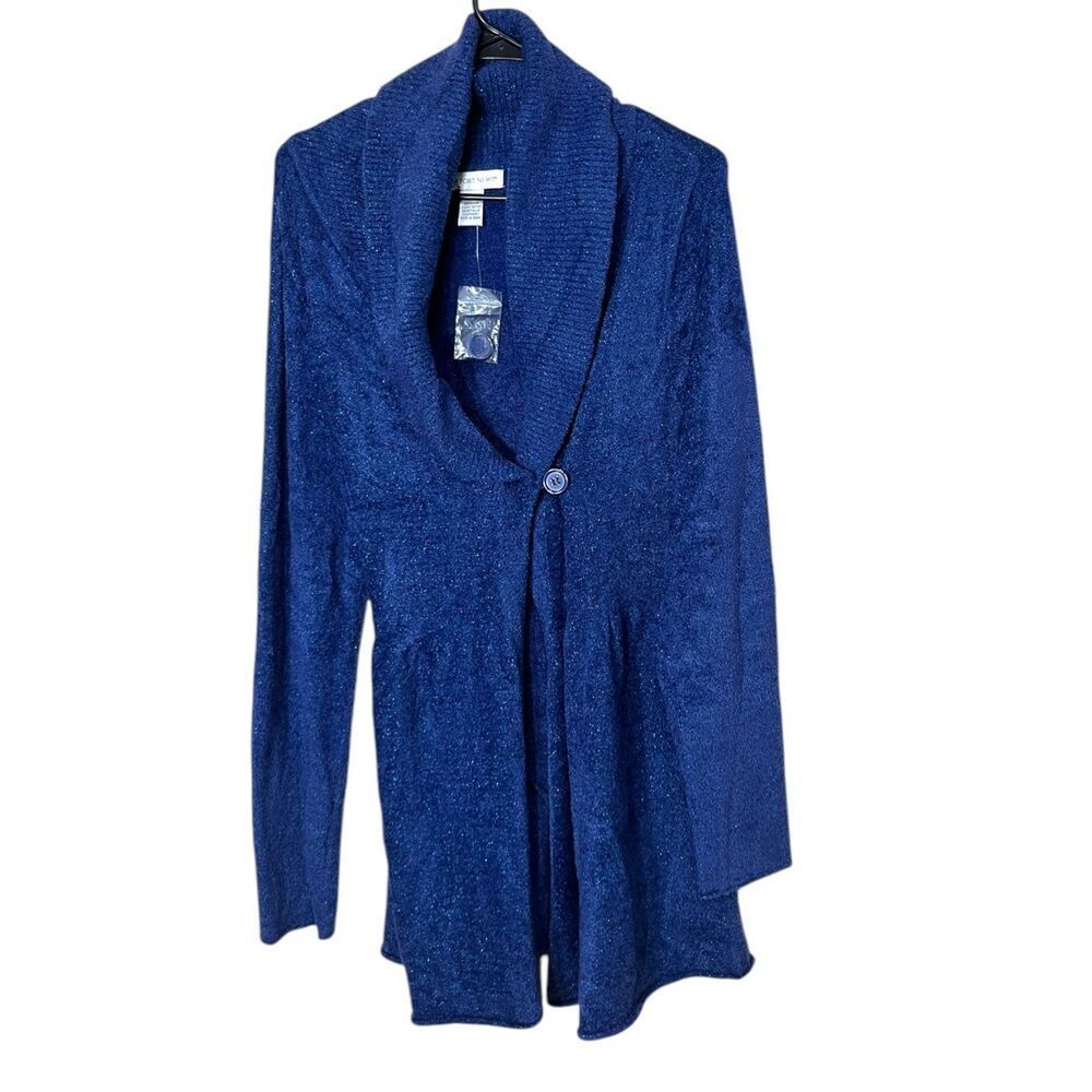 Newport News Vintage Blue‎ Metallic V-neck Wrap Sweater L NWOT